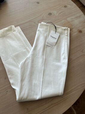 Theory Pintuck Slim Pant Stretch White NWT 8